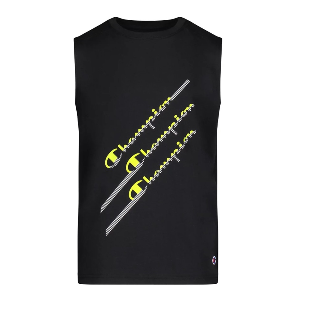 NWT-Boys Champion® Angled Script Muscle Tee- Color Black.